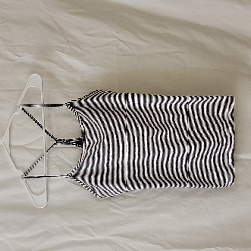 Lululemon Power Y Tank Wee Stripe White Grey/Black Size 8